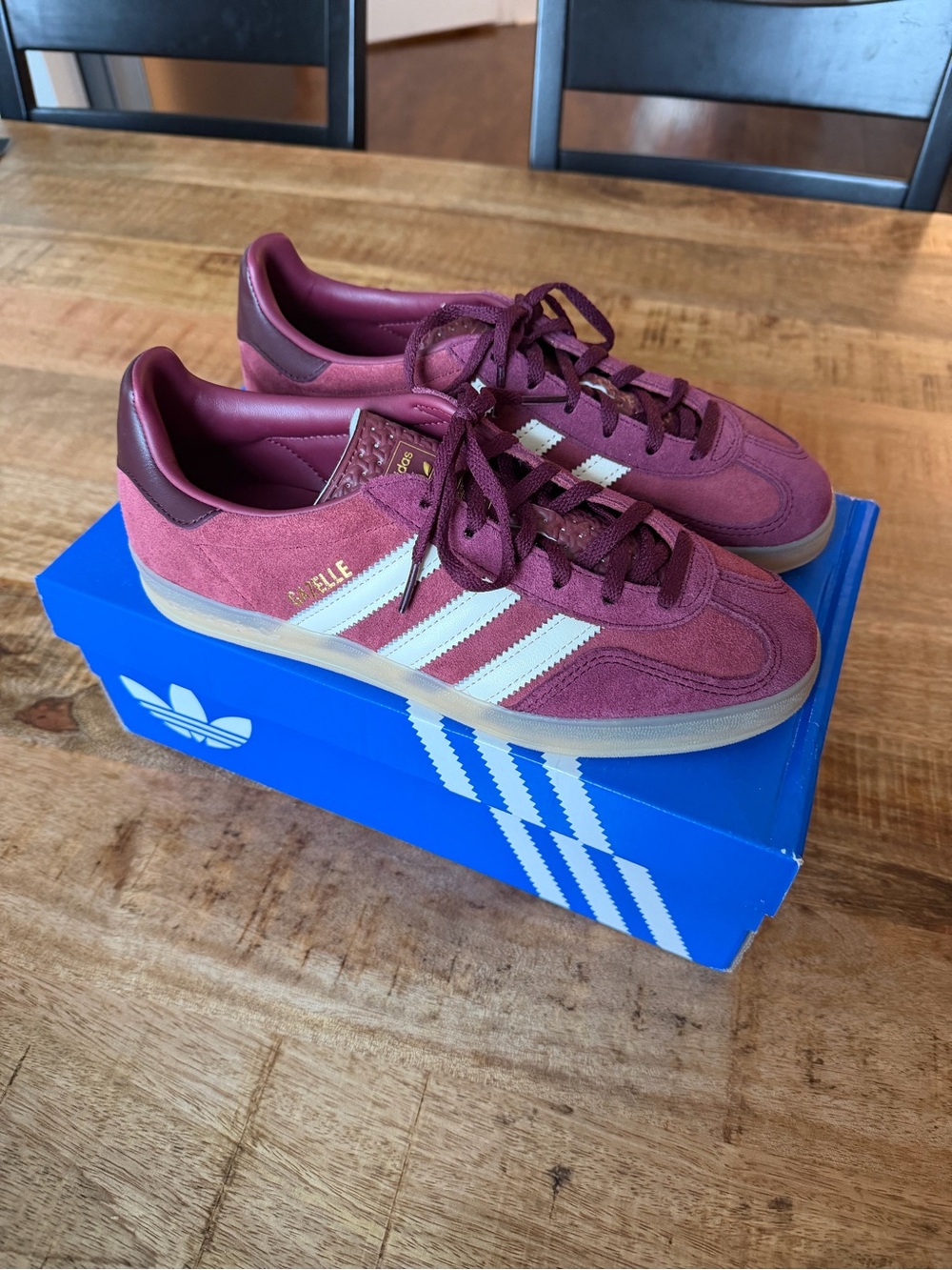 Adidas Gazelle Burgundy Sneakers with White Stripes